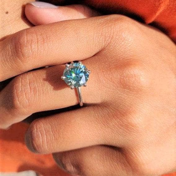 Classic Round Cut Light Aquamarine Blue Engagement Ring-Black Diamonds New York