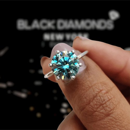 Classic Round Cut Light Aquamarine Blue Engagement Ring-Black Diamonds New York