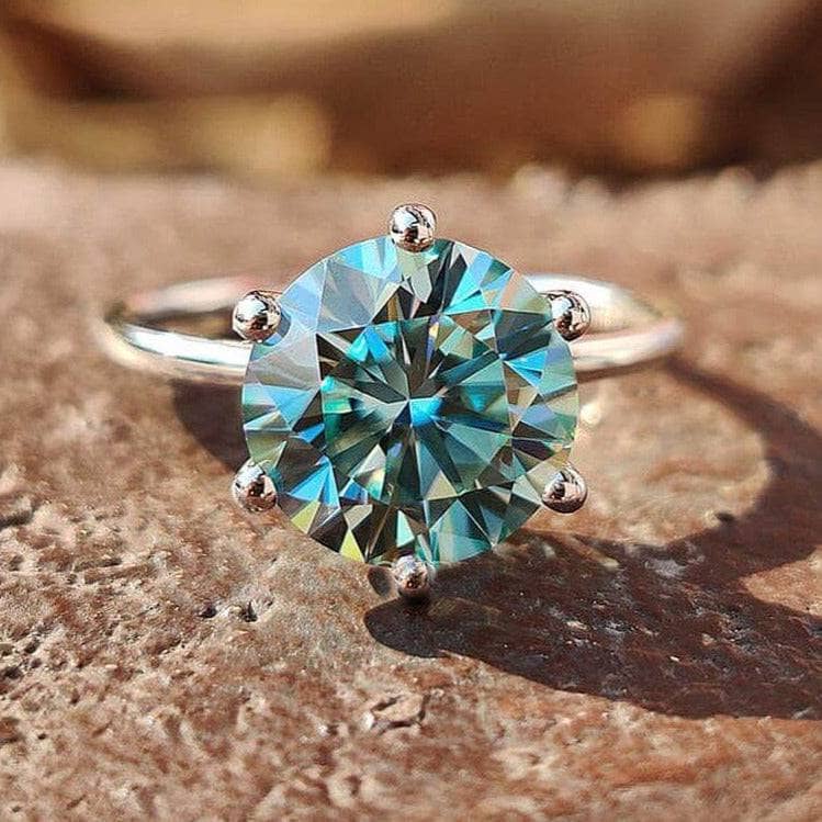 Classic Round Cut Light Aquamarine Blue Engagement Ring-Black Diamonds New York
