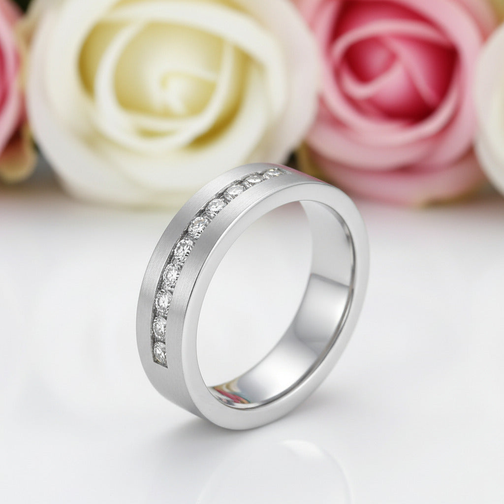 Classic Round Cut White Sapphire Men's Wedding Band-Black Diamonds New York