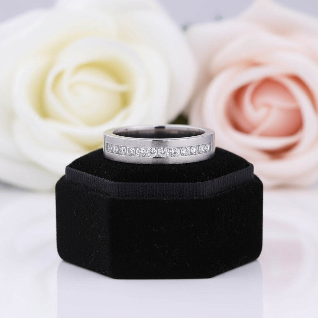 Classic Round Cut White Sapphire Men's Wedding Band-Black Diamonds New York