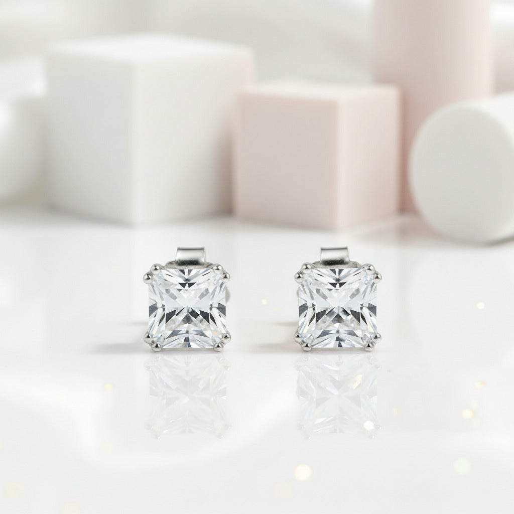 Classic Square Diamond Stud Earrings-Black Diamonds New York