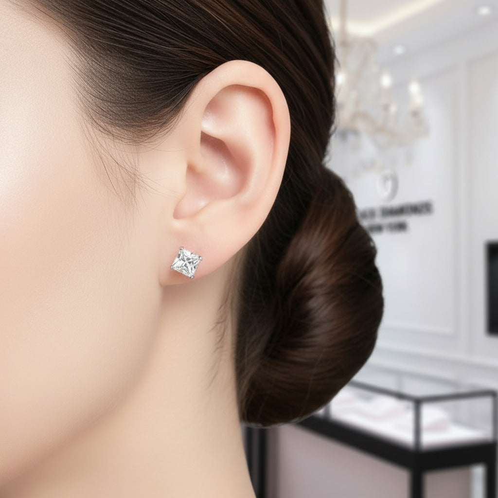 Classic Square Diamond Stud Earrings-Black Diamonds New York