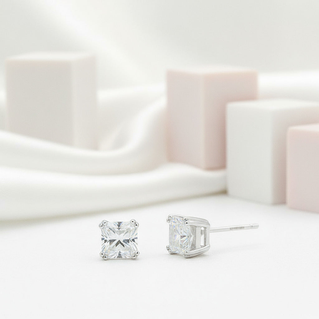 Classic Square Diamond Stud Earrings-Black Diamonds New York