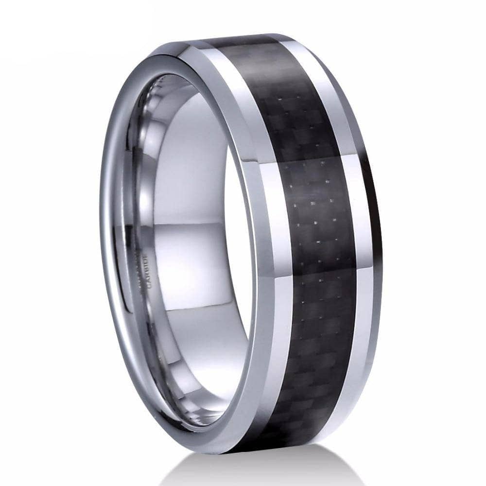 Classic Tungsten Carbide with Black Carbon Fiber Inlay Wedding Band - Black Diamonds New York