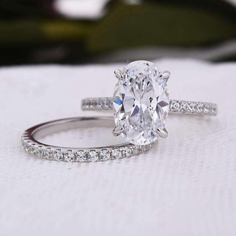 Classic White Sapphire Oval Cut Wedding Ring Set-Black Diamonds New York