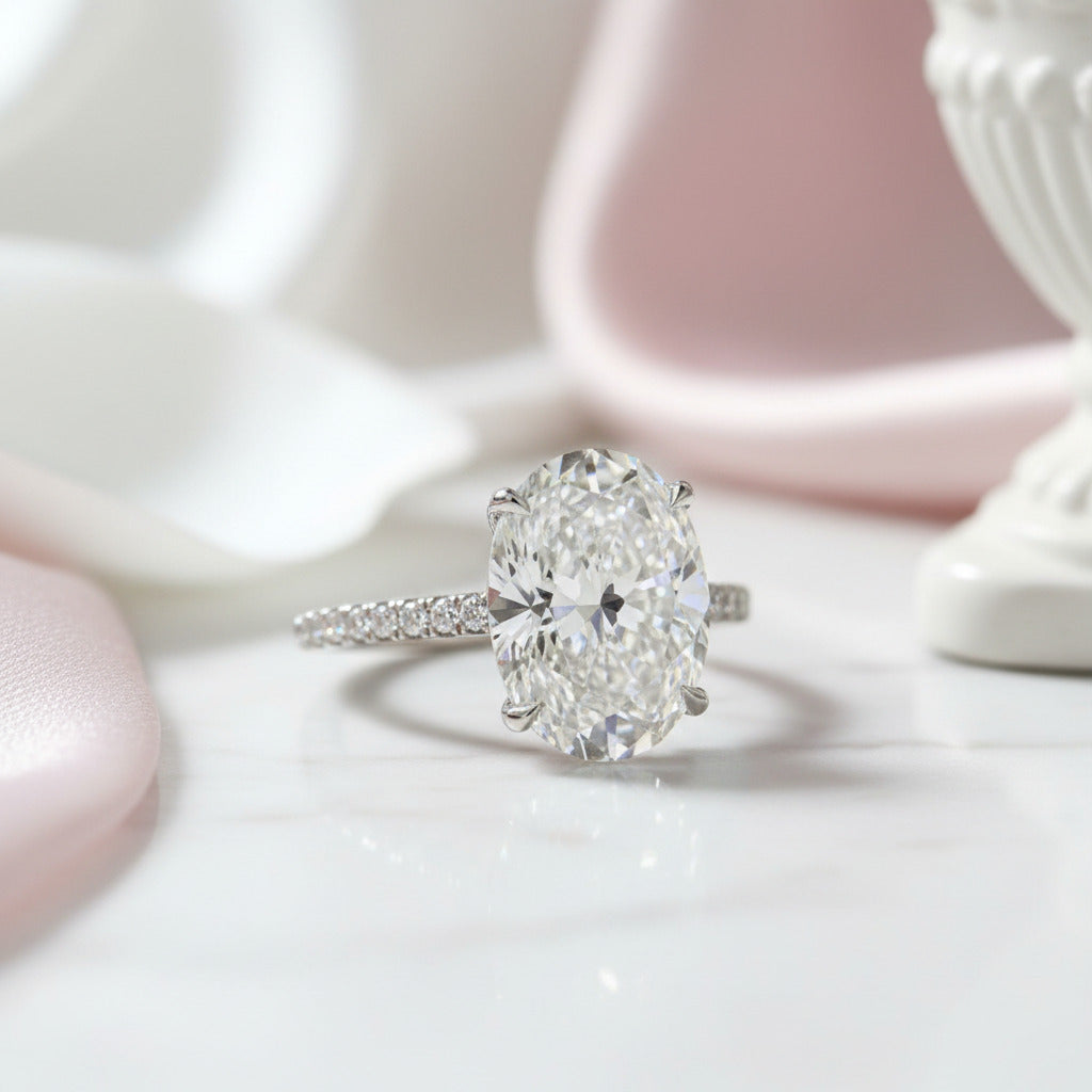 Classic White Sapphire Oval Cut Wedding Ring Set-Black Diamonds New York