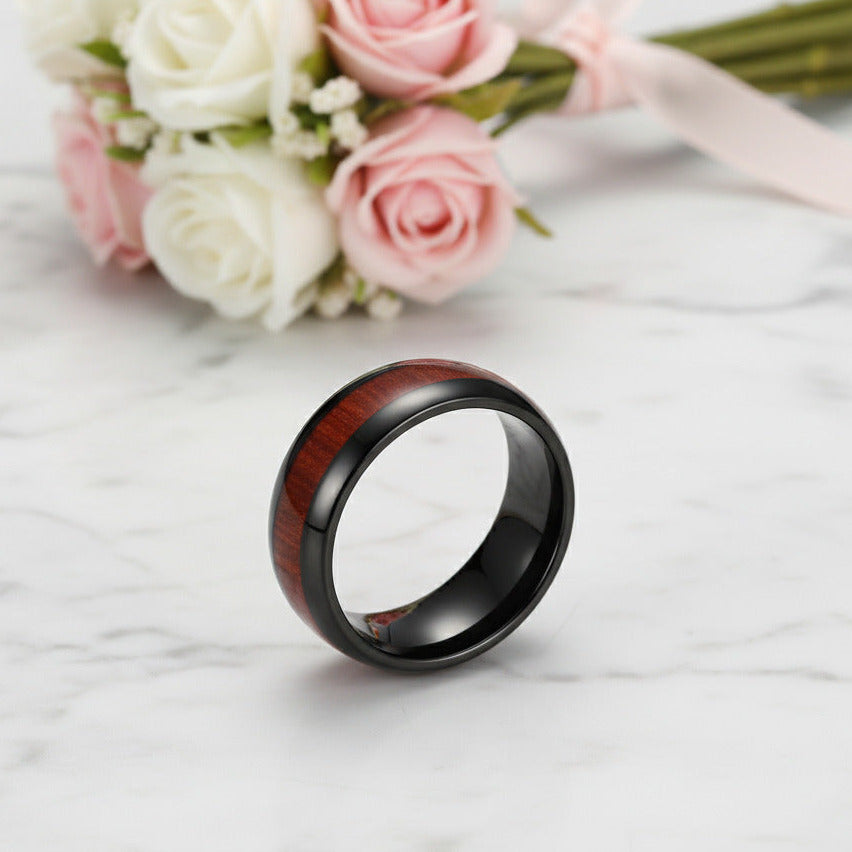Classic Wood Matte Tungsten Men's Wedding Band-Black Diamonds New York