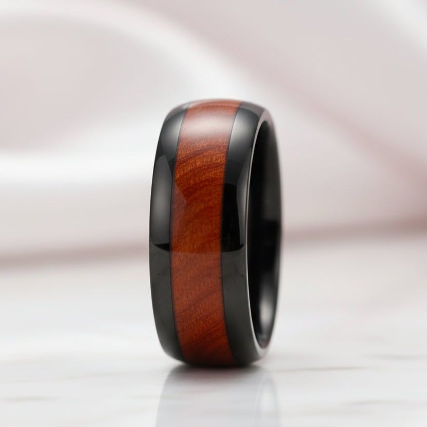 Classic Wood Matte Tungsten Men's Wedding Band-Black Diamonds New York