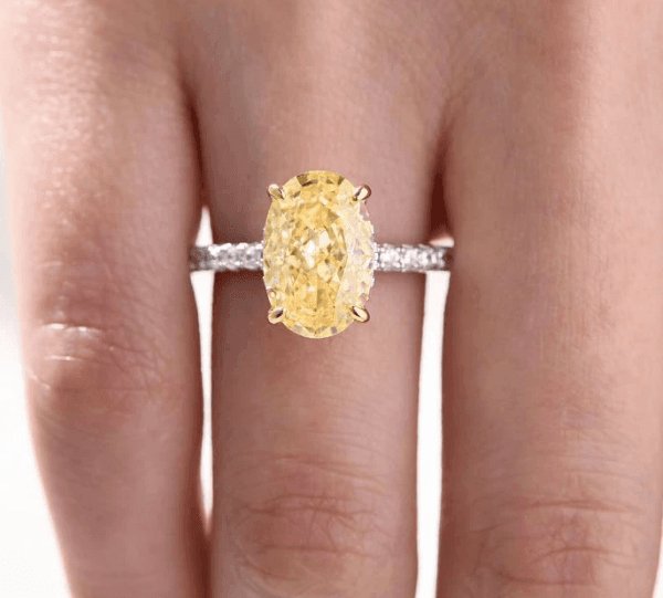 Classic Yellow 3.5 Carat Sapphire Oval Cut Simulated Diamond Engagement Ring-Black Diamonds New York