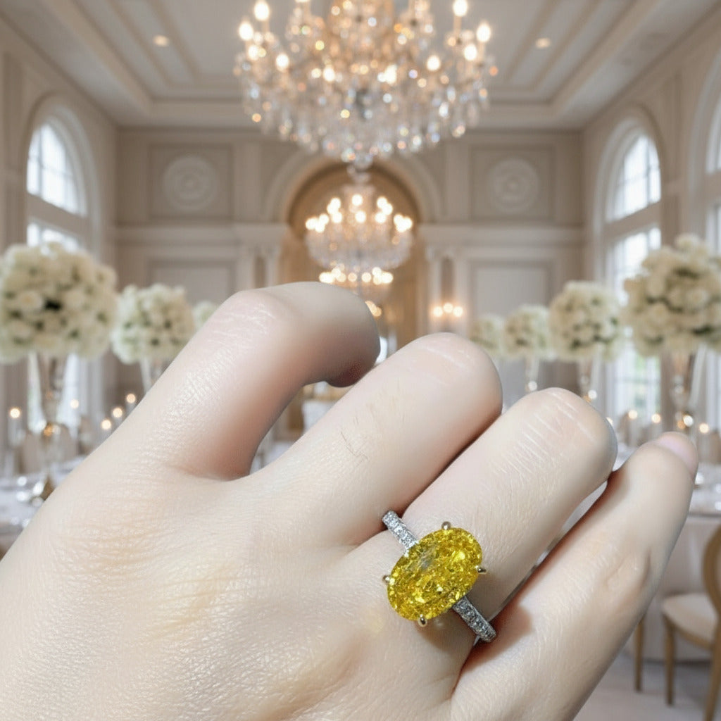 Classic Yellow 3.5 Carat Sapphire Oval Cut Diamond Engagement Ring-Black Diamonds New York