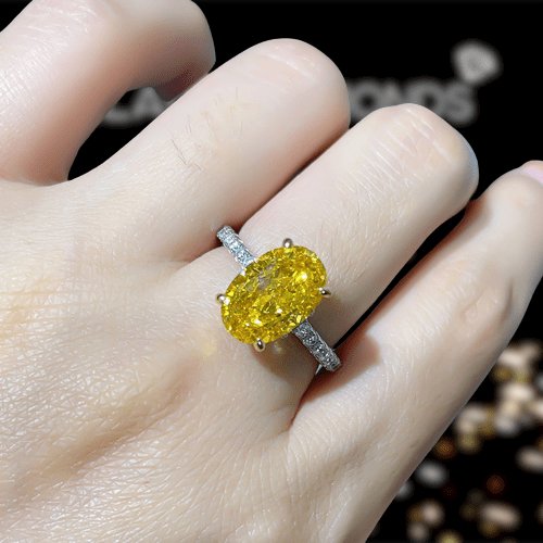 Classic Yellow 3.5 Carat Sapphire Oval Cut Simulated Diamond Engagement Ring - Black Diamonds New York
