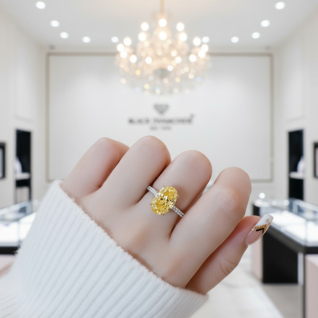 Classic Yellow 3.5 Carat Sapphire Oval Cut Diamond Engagement Ring-Black Diamonds New York