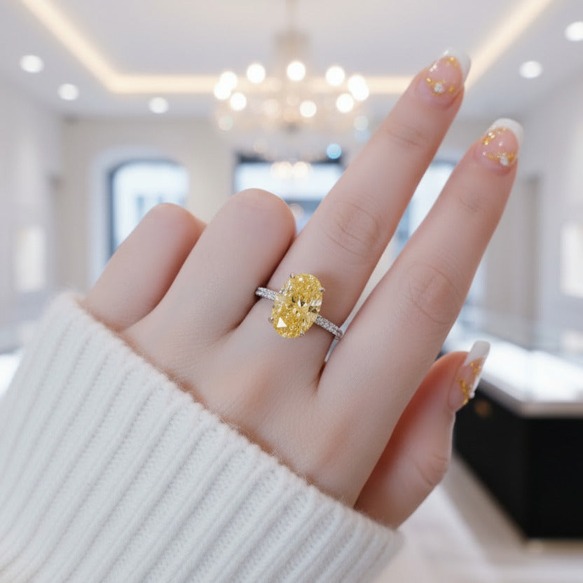 Classic Yellow 3.5 Carat Sapphire Oval Cut Diamond Option Engagement Ring-Black Diamonds New York