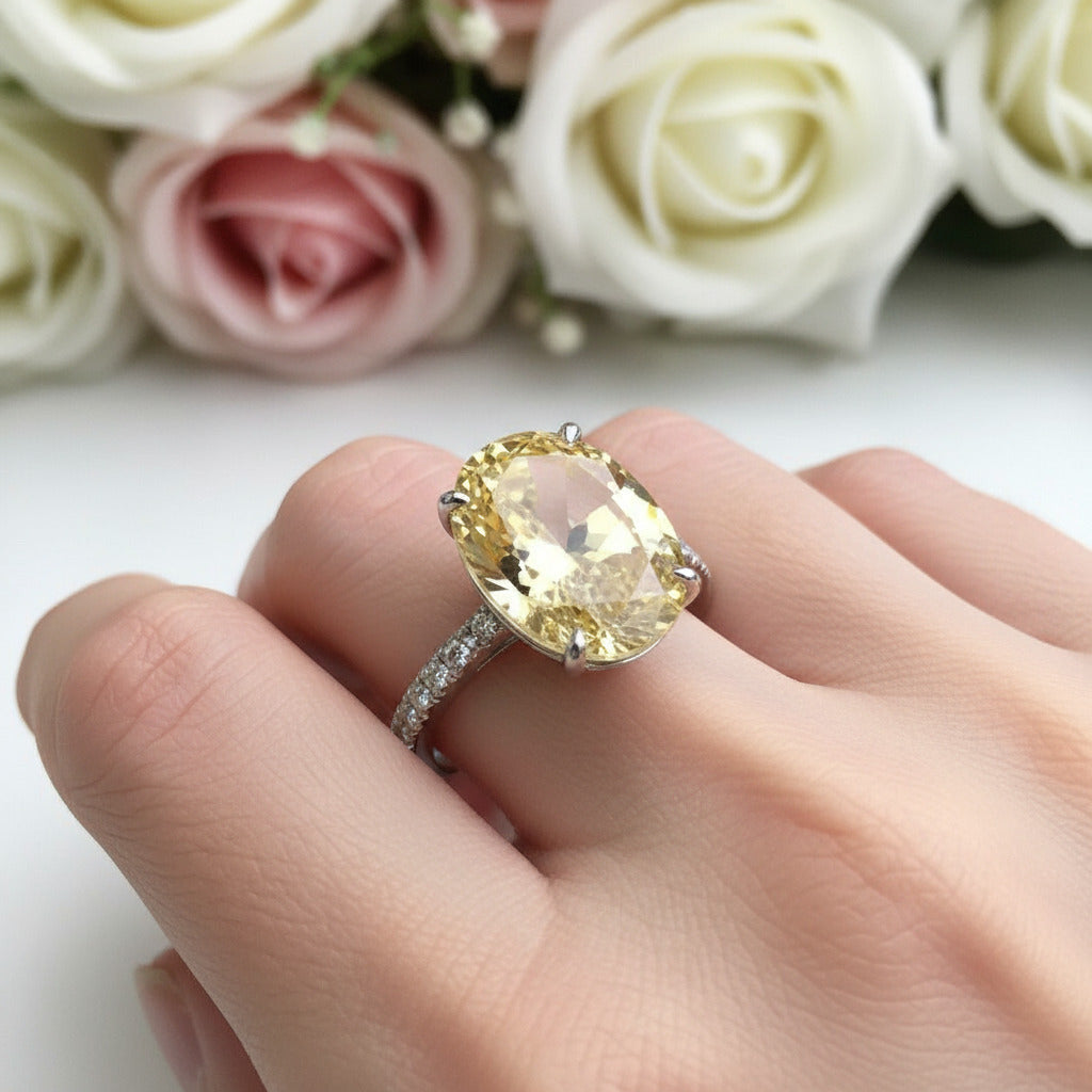 Classic Yellow 3.5 Carat Sapphire Oval Cut Diamond Engagement Ring-Black Diamonds New York