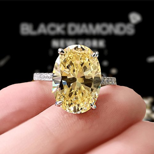 Classic Yellow 3.5 Carat Sapphire Oval Cut Simulated Diamond Engagement Ring-Black Diamonds New York