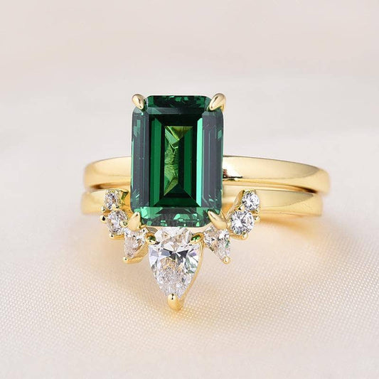 Classic Yellow Gold 3 carat Emerald Cut Wedding Ring Set - Black Diamonds New York