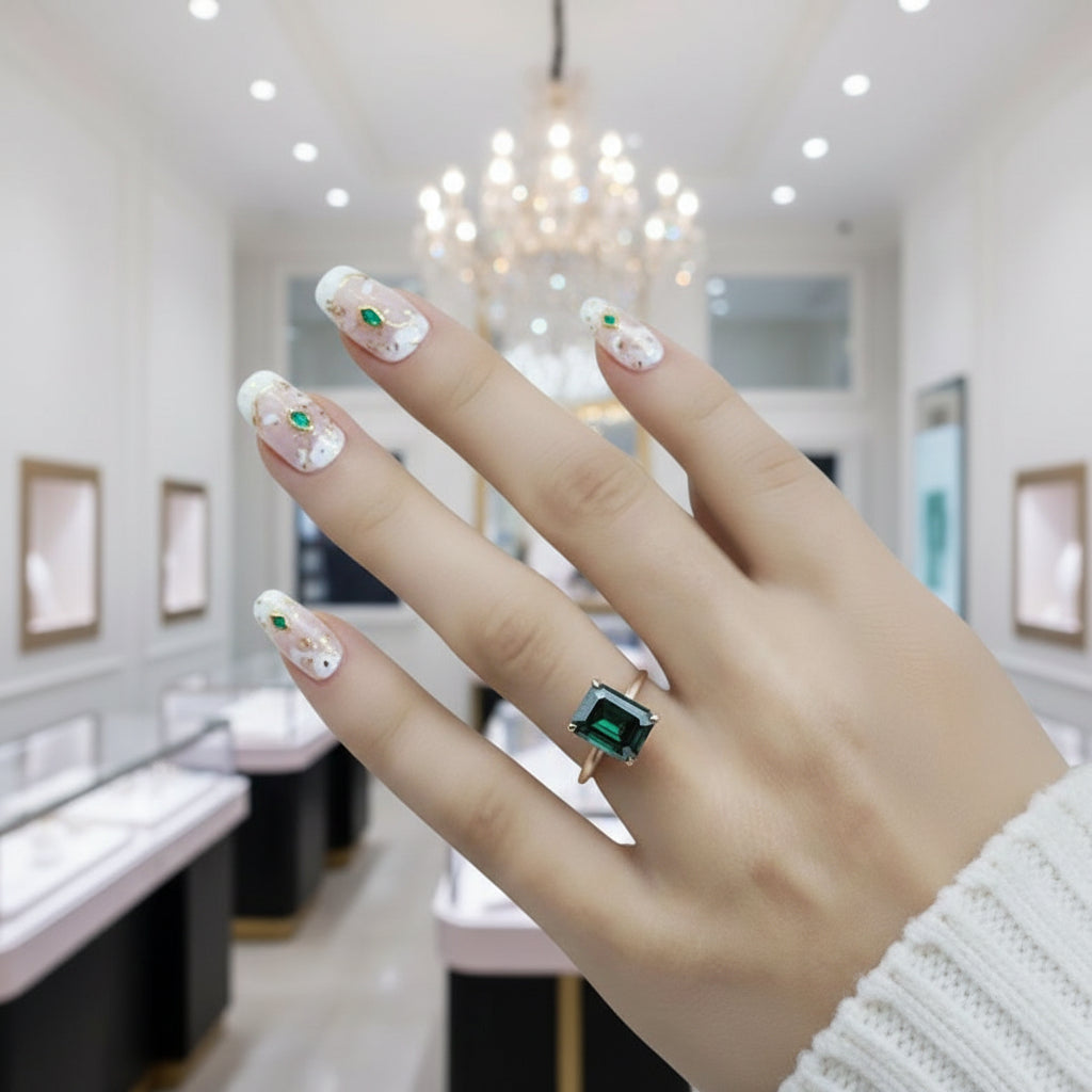 Classic Yellow Gold Emerald Cut Engagement Ring-Black Diamonds New York