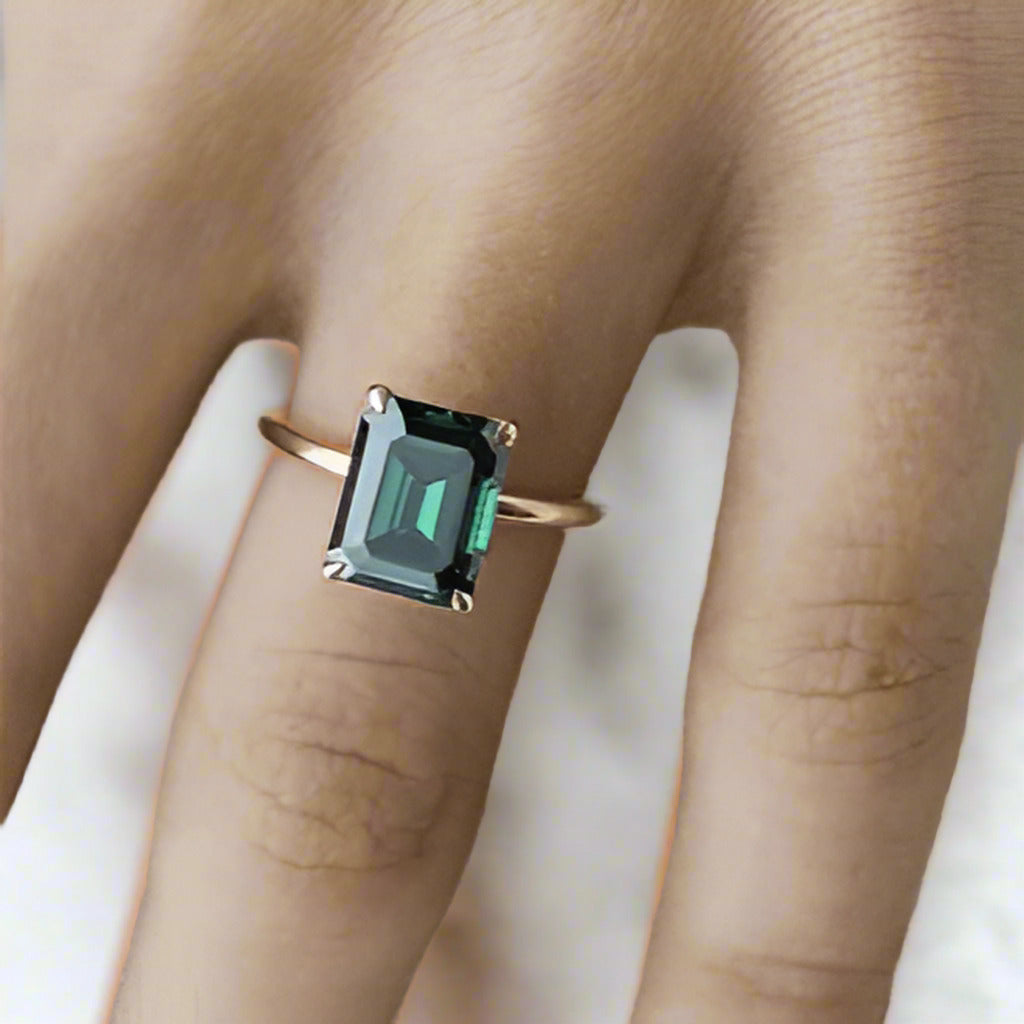 Classic Yellow Gold Emerald Cut Engagement Ring-Black Diamonds New York
