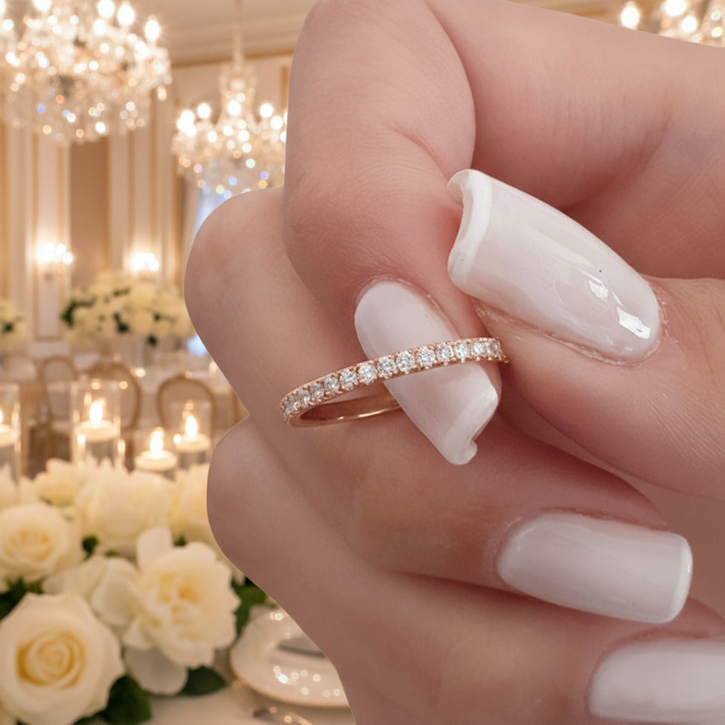 Classic Yellow Gold Full Eternity Thin Wedding Band-Black Diamonds New York