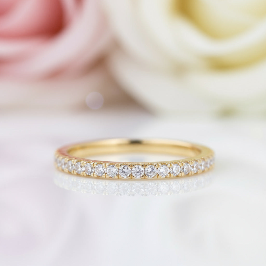 Classic Yellow Gold Full Eternity Thin Wedding Band-Black Diamonds New York