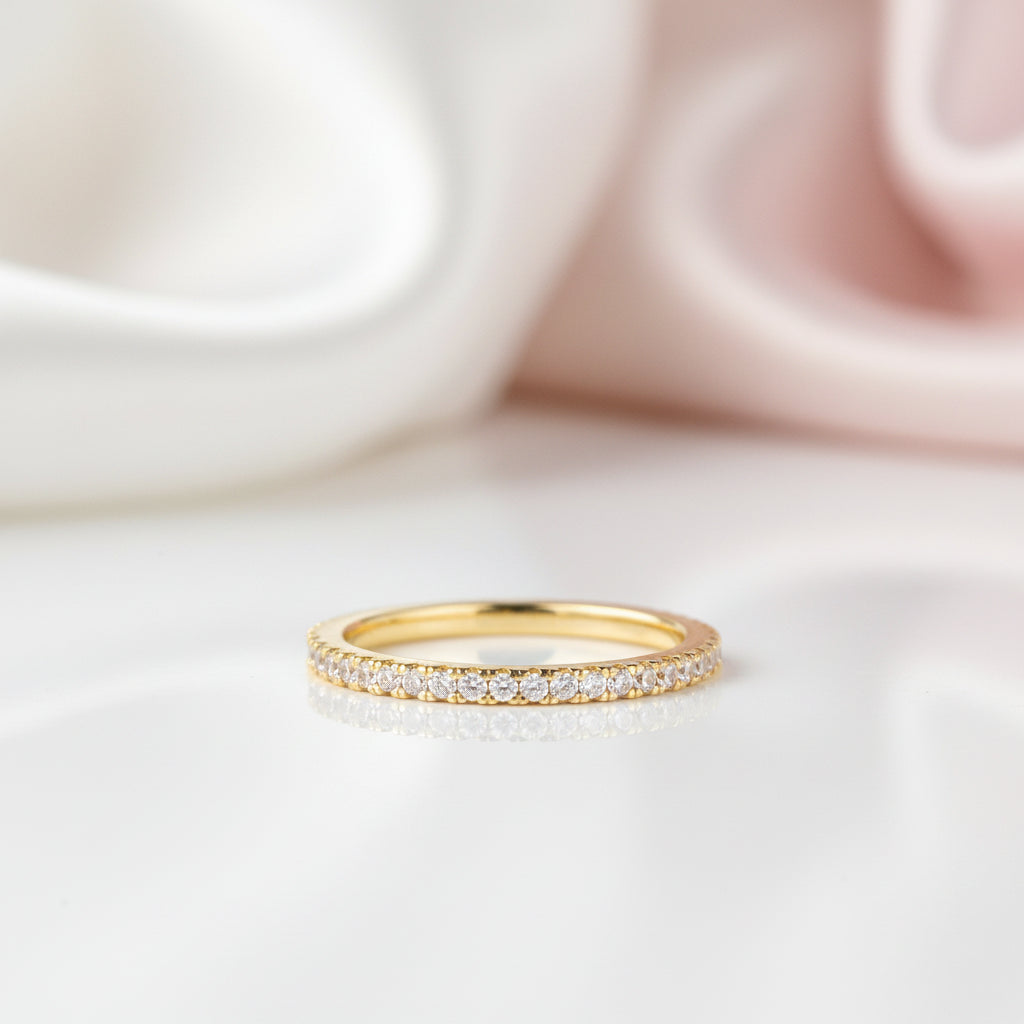 Classic Yellow Gold Full Eternity Thin Wedding Band-Black Diamonds New York