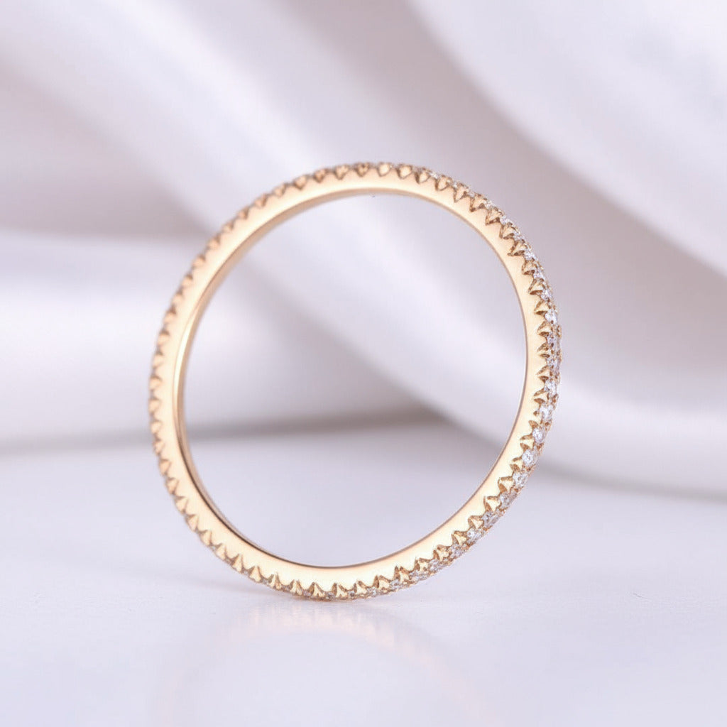Classic Yellow Gold Full Eternity Thin Wedding Band-Black Diamonds New York