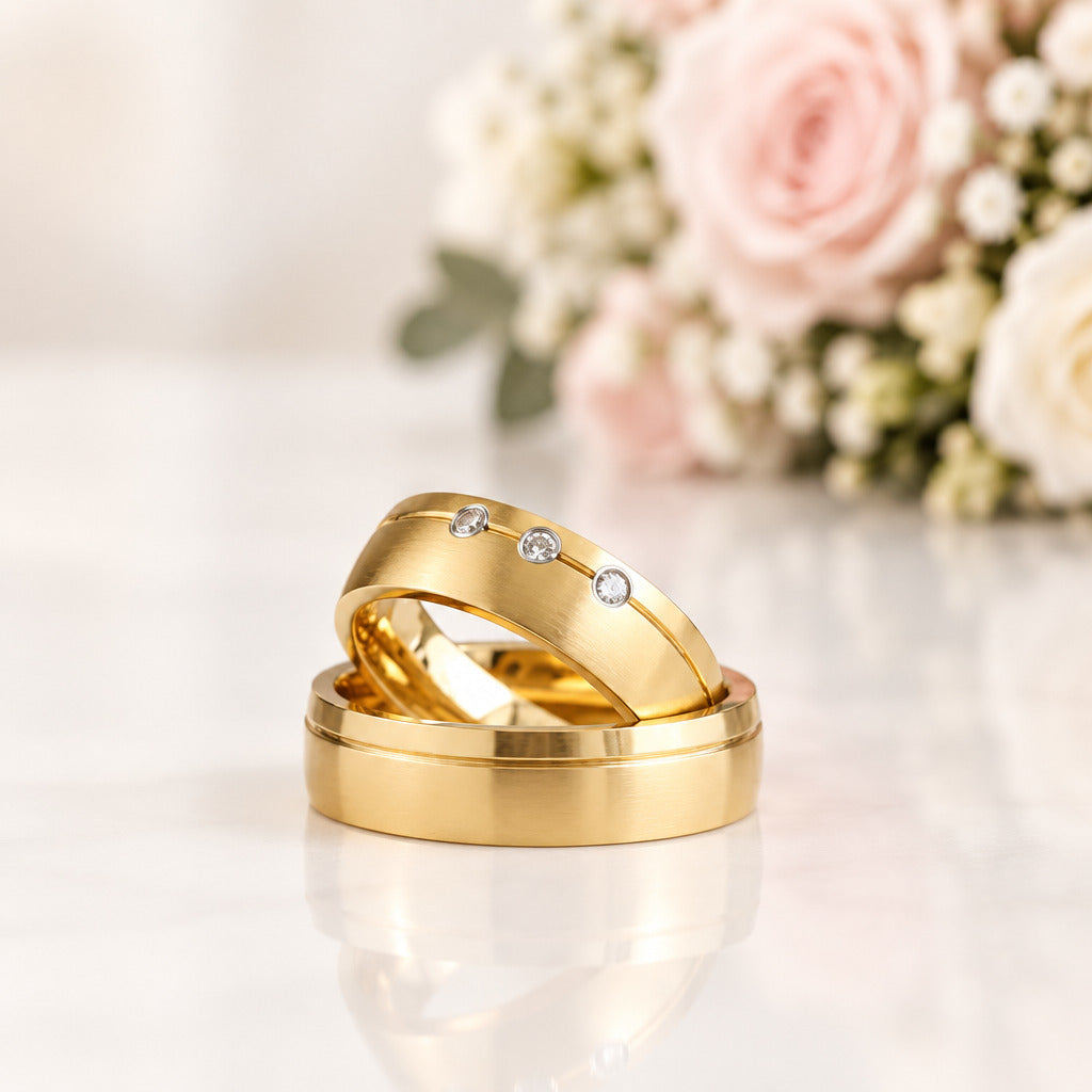 Classic Yellow Gold His And Hers Promise Ring-Black Diamonds New York