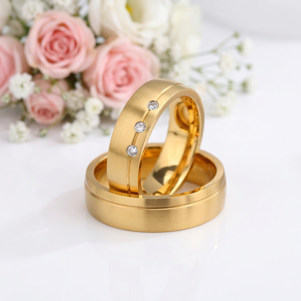 Classic Yellow Gold His And Hers Promise Ring-Black Diamonds New York