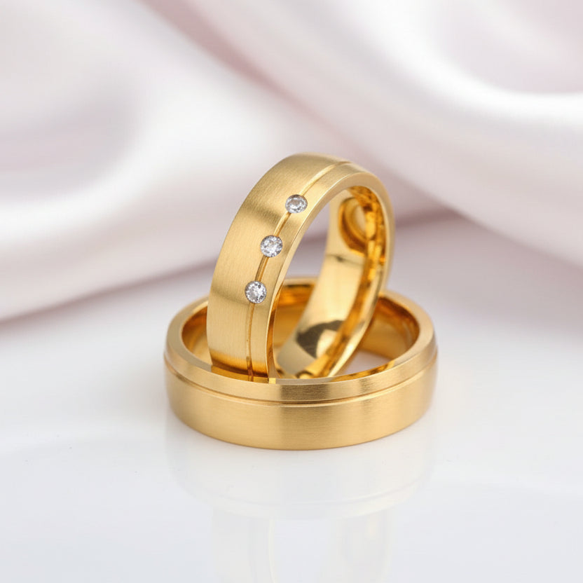 Classic Yellow Gold His And Hers Promise Ring-Black Diamonds New York