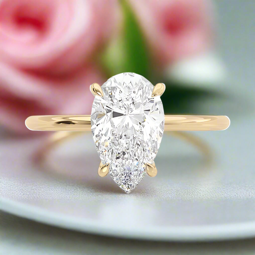 Classic Yellow Gold Pear Cut Wedding Ring Set-Black Diamonds New York