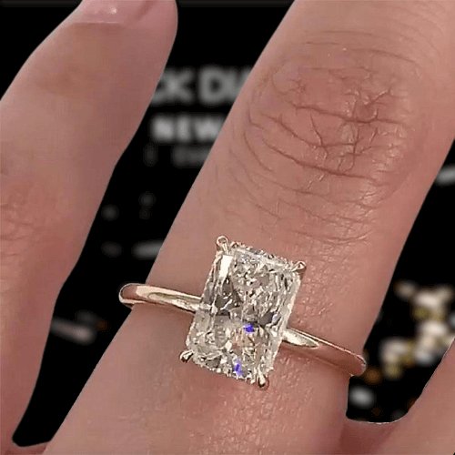 Classic Yellow Gold Radiant Cut Simulated Diamond Engagement Ring-Black Diamonds New York