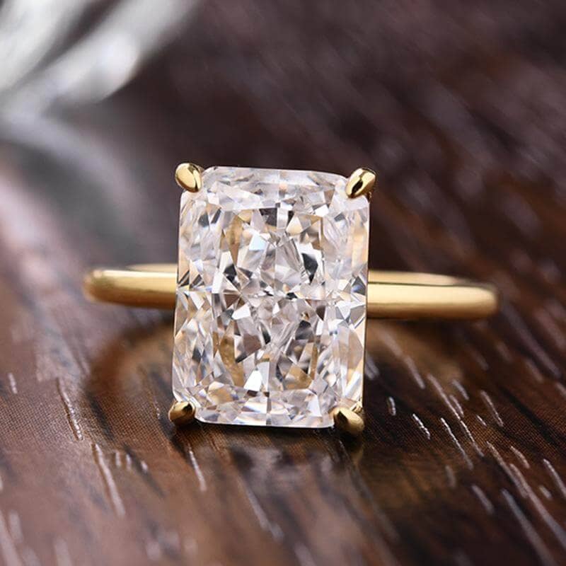Classic Yellow Gold Radiant Cut Simulated Diamond Engagement Ring - Black Diamonds New York