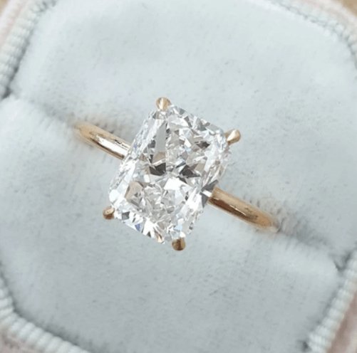 Classic Yellow Gold Radiant Cut Simulated Diamond Engagement Ring-Black Diamonds New York