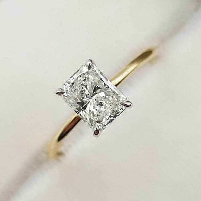Classic Yellow Gold Radiant Cut Simulated Diamond Engagement Ring - Black Diamonds New York