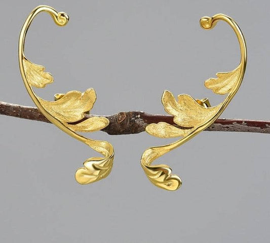 Classical Acanthus Leaf Stud Earrings-Black Diamonds New York