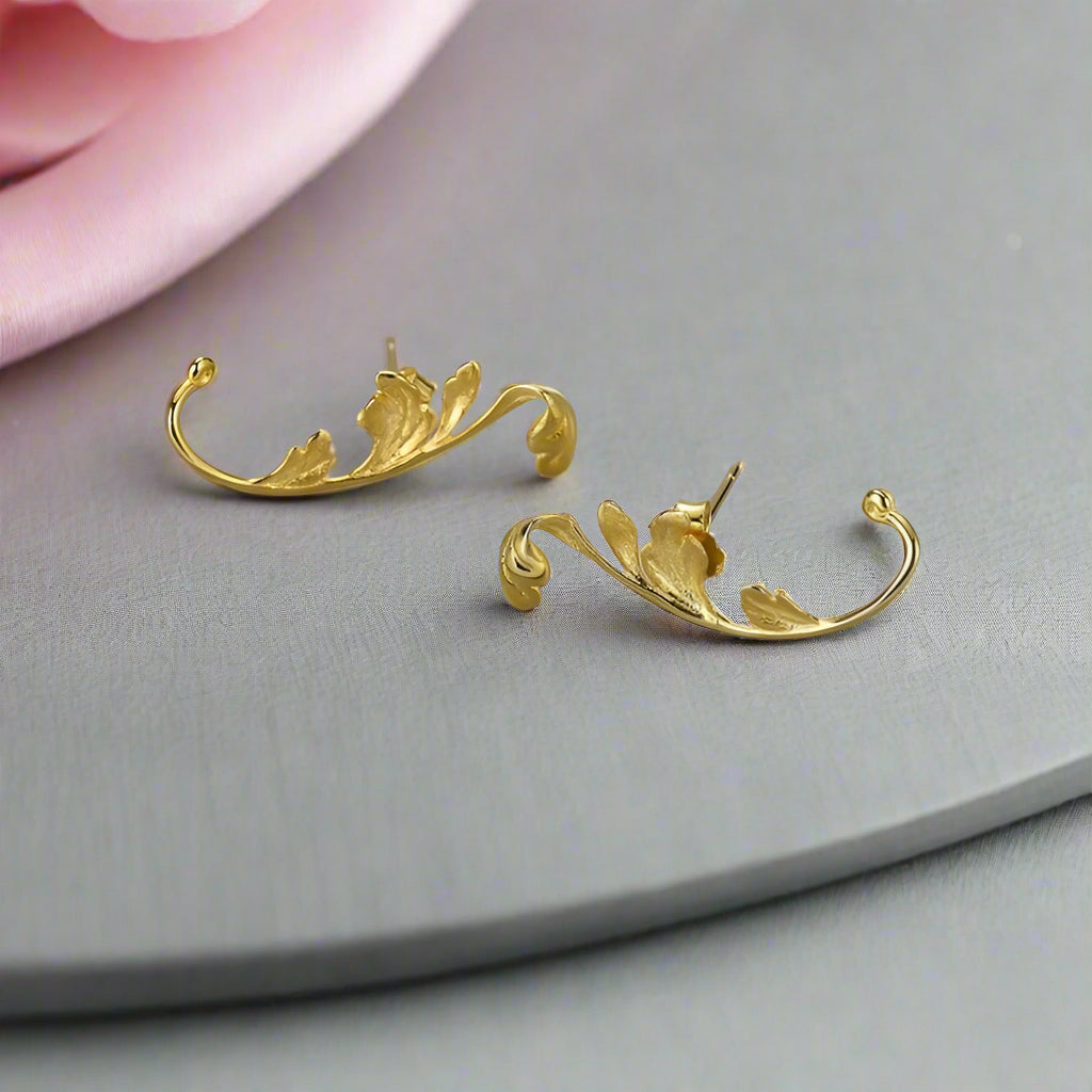 Classical Acanthus Leaf Stud Earrings-Black Diamonds New York