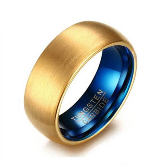 Classical Gold & Blue Men's Tungsten Wedding Band-Black Diamonds New York