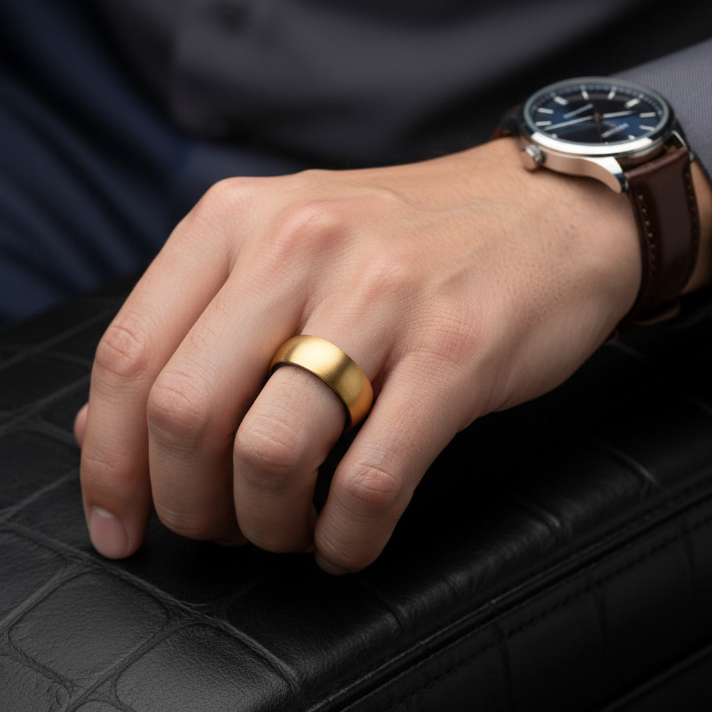 Classical Gold & Blue Men's Tungsten Wedding Band-Black Diamonds New York