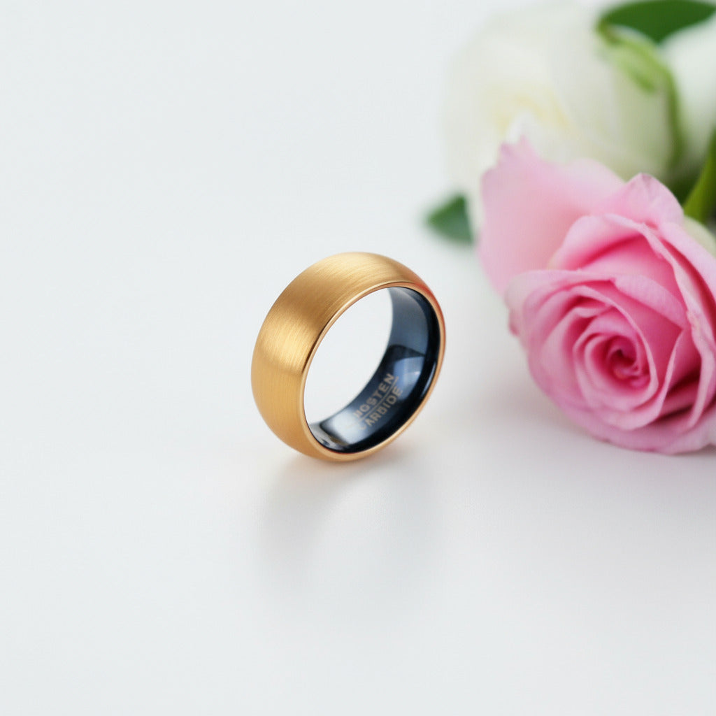 Classical Gold & Blue Men's Tungsten Wedding Band-Black Diamonds New York