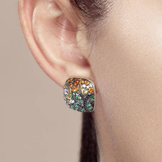 Classical Square Earrings with Colorful Stones-Black Diamonds New York