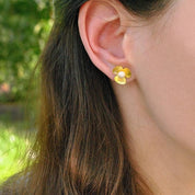 Clover Flower with Pearl Stud Earrings-Black Diamonds New York