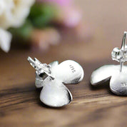 Clover Flower with Pearl Stud Earrings-Black Diamonds New York