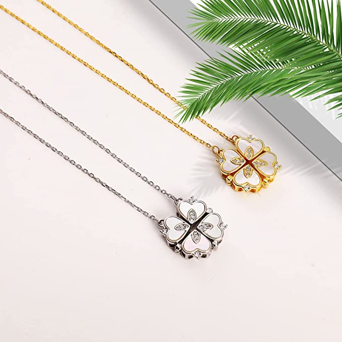 THE IMITATION New Love Heart Magnetic Pendant Necklace For Women Chain  Jewelry Four Leaf Clover Necklace