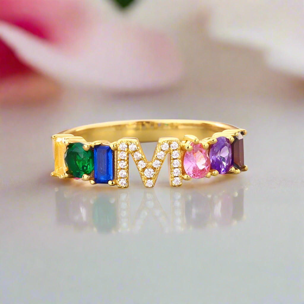Colorful Diamond Alphabet Letters Adjustable Ring-Black Diamonds New York
