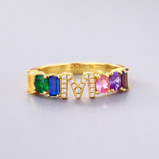 Colorful Created Diamond Alphabet Letters Adjustable Ring-Black Diamonds New York