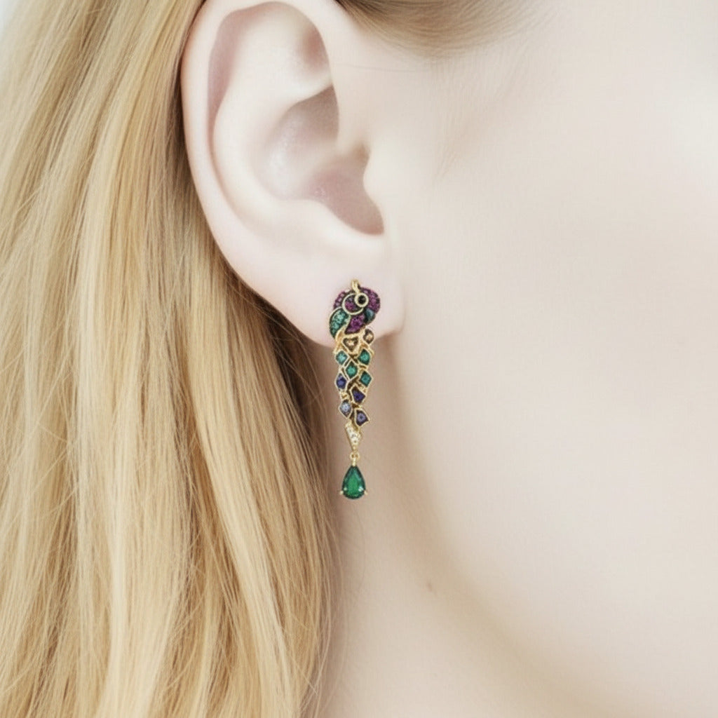 Colorful Parrot Drop Earrings-Black Diamonds New York