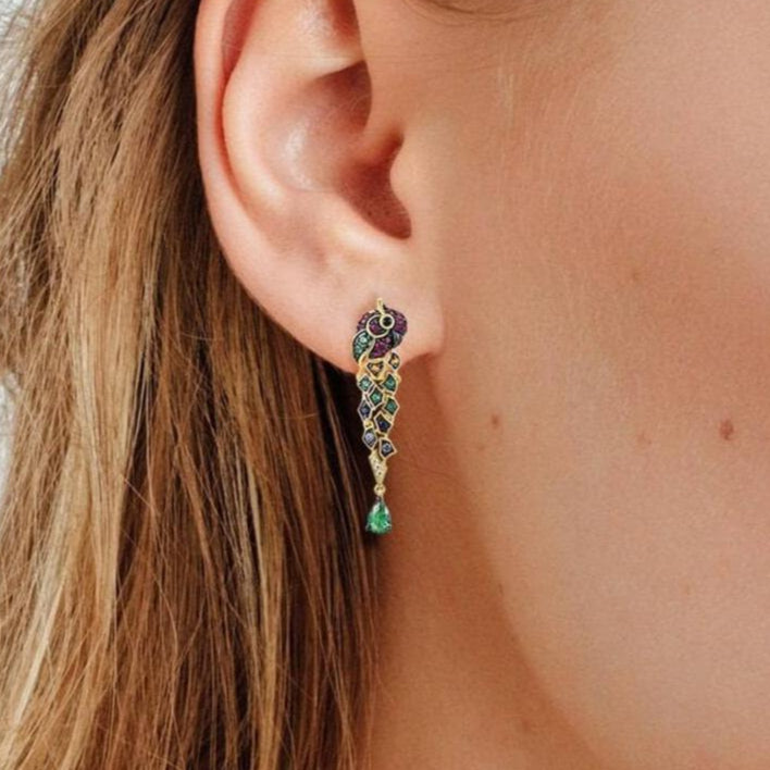 Colorful Parrot Drop Earrings-Black Diamonds New York