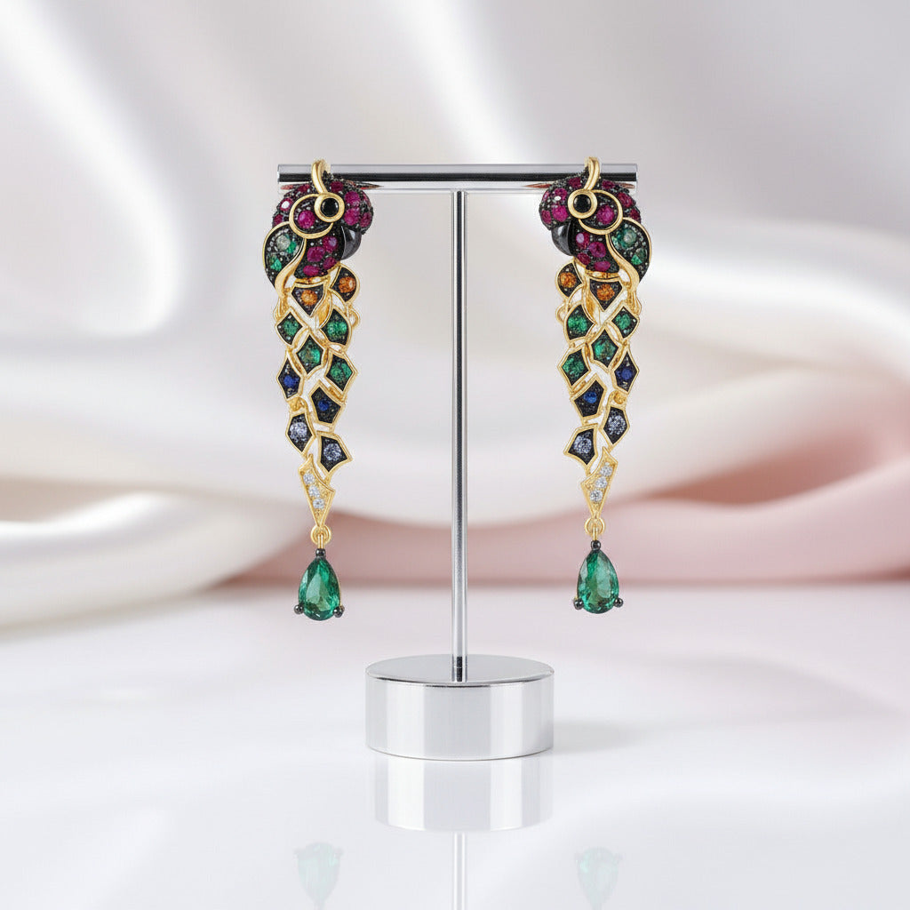 Colorful Parrot Drop Earrings-Black Diamonds New York