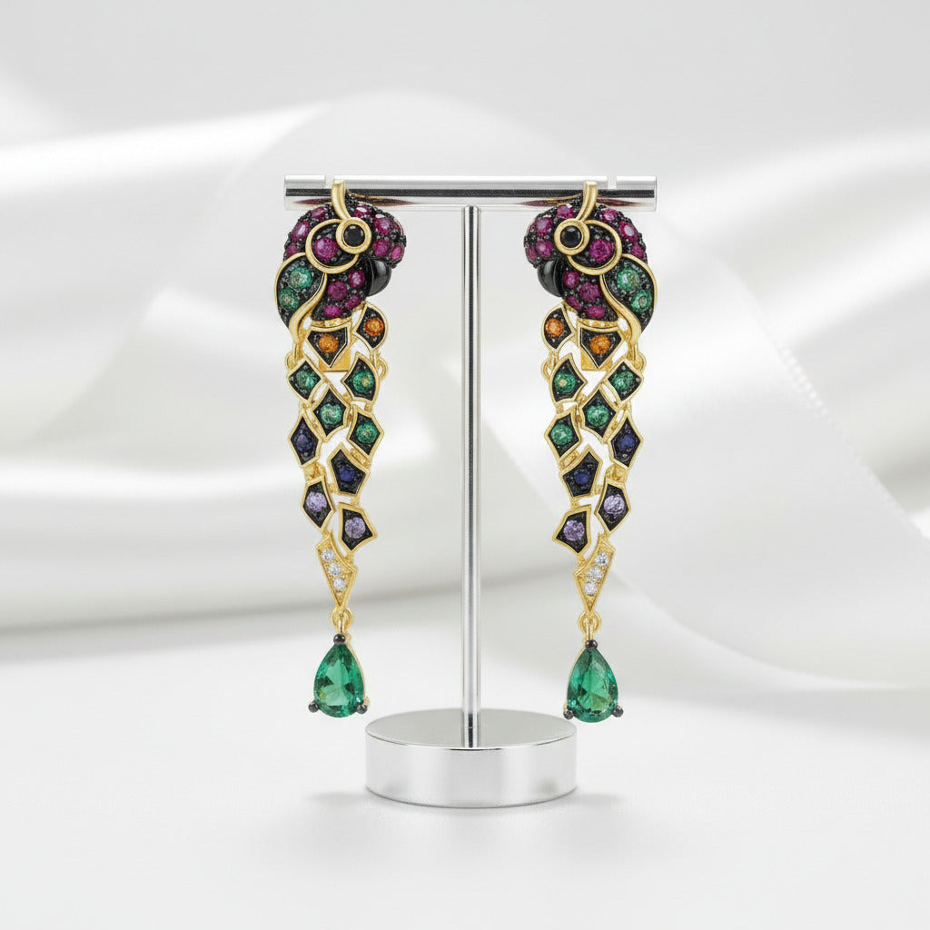 Colorful Parrot Drop Earrings-Black Diamonds New York